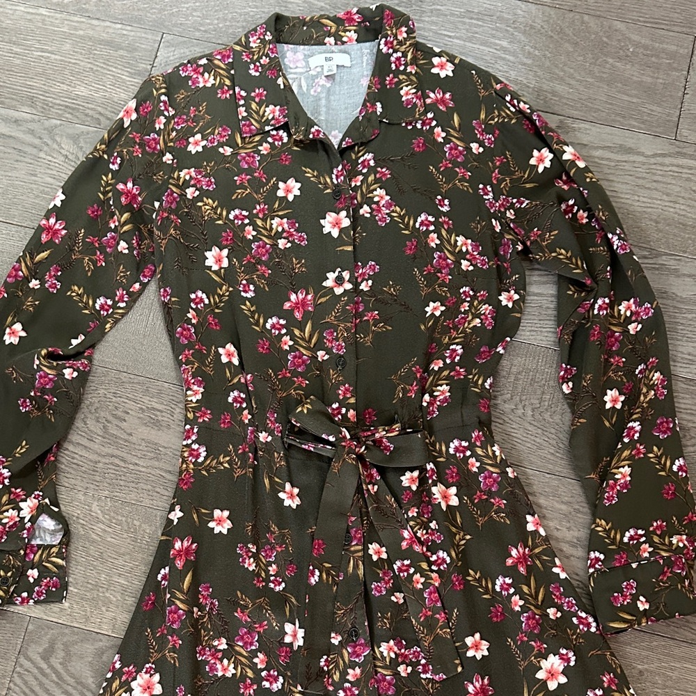 BP Olive Floral Long Sleeve Maxi Dress